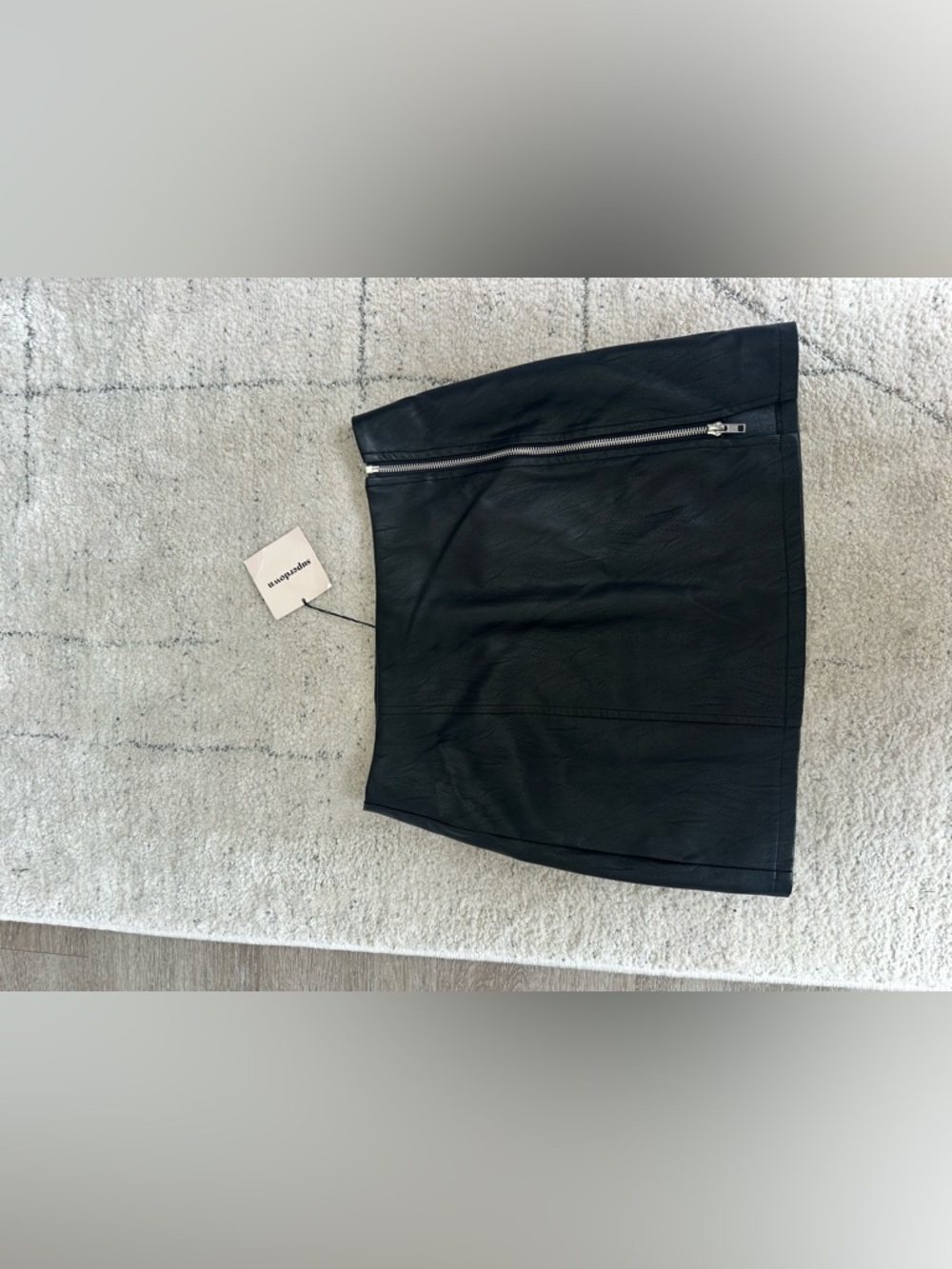 superdown Black Faux Leather Mini Skirt with Silver Zip